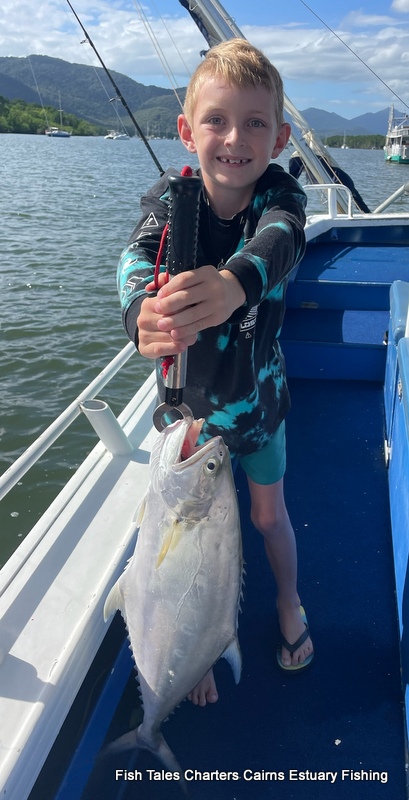 Yuzuki showing us catch of a Gold Spotted Estuary Cod while fishing the estuary of Trinity Inlet, Cairns!