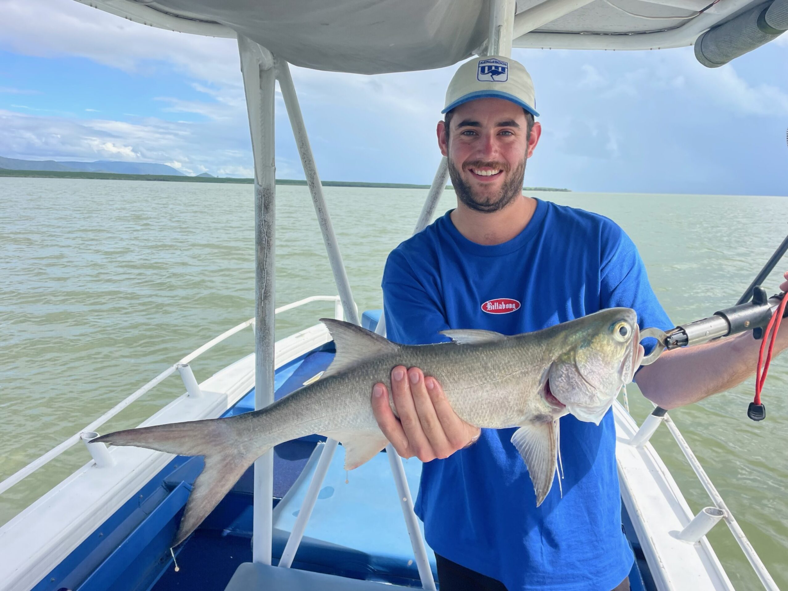 Liam is happy to show us his Blue Threadfin while estuary fishing in Trinity Inlet from Cairns in Far North Queensland